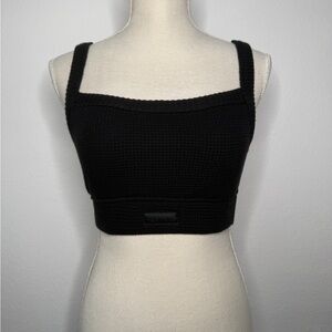 SET Active Lounge Waffle Knit Bra Top Black Patch Logo No Padding Size S